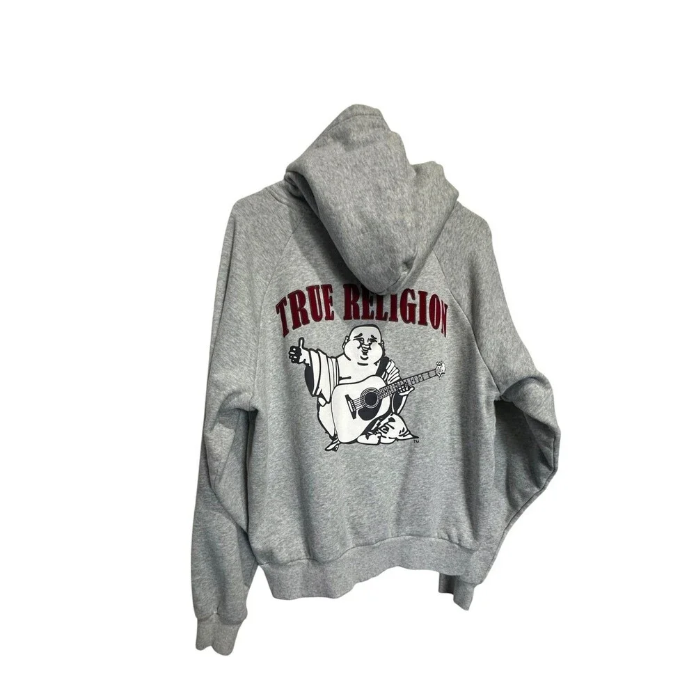 True Religion Pullover Hoodie Mens Size SP Gray Buddah Back Logo Guitar